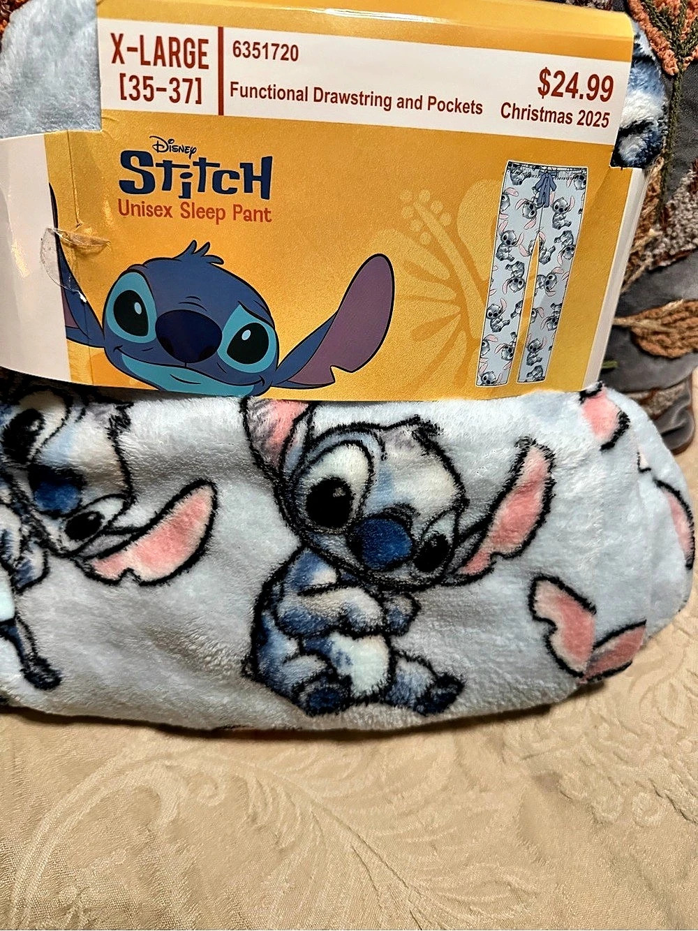 Disney Stitch Unisex Sleep Pant Stitch Pajama Pants Blue & White Size XL NWT